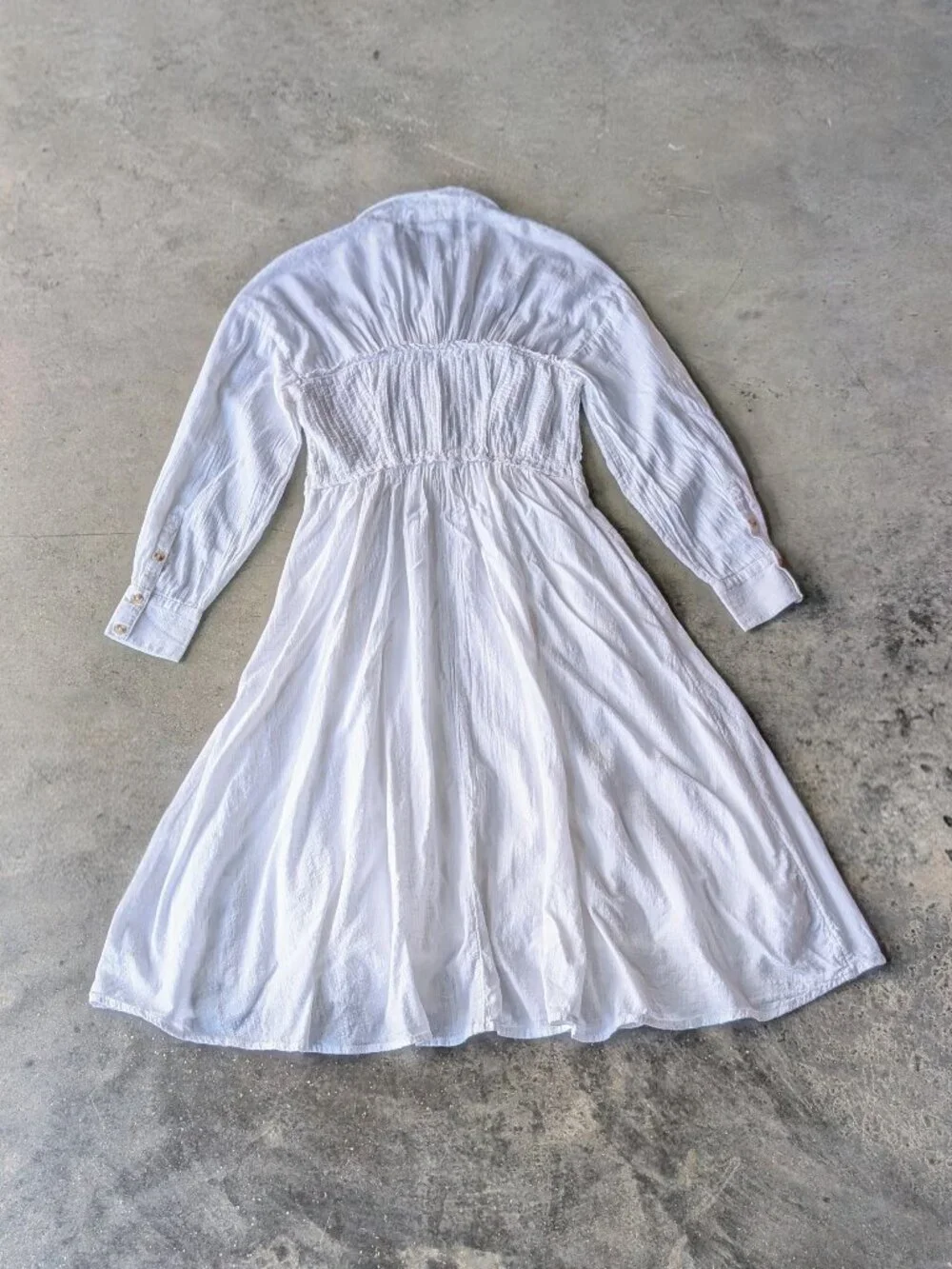Anthropologie Pilcro White Shirred Corset Buttondown Long Sleeve Midi Dress - Picture 11 of 11